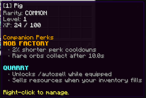 The active companion’s benefits for the current server.