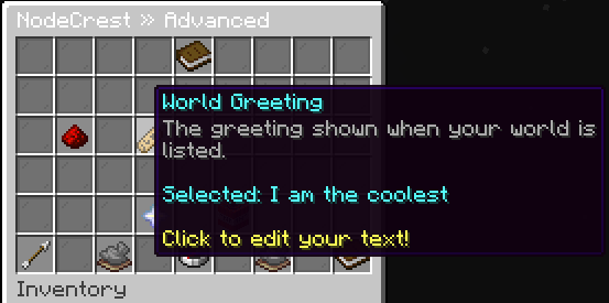 The World Greeting setting with a short SMP description.